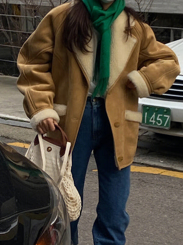 Airchics manteau aviateur doublé polaire boutonnage avec poches femme oversized